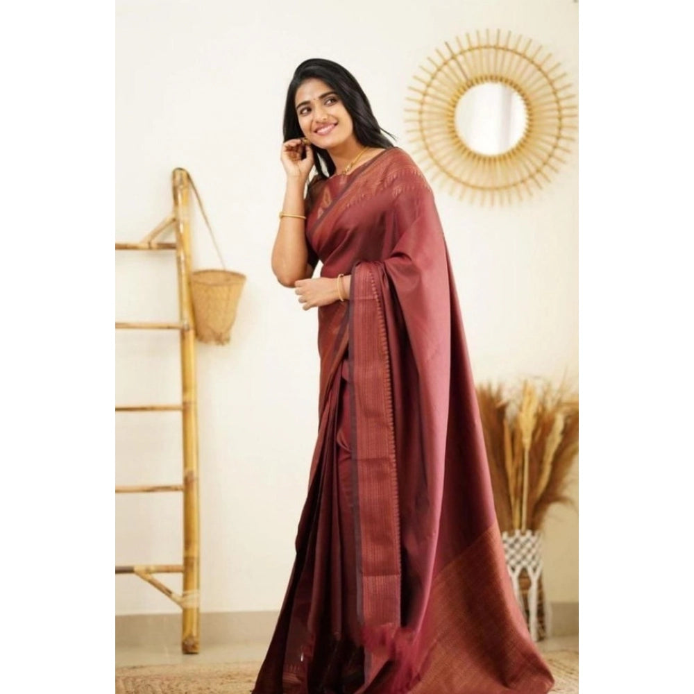 Seduva Women's Litchi silk Printed Saree With Unstitched Blouse (Maroon)