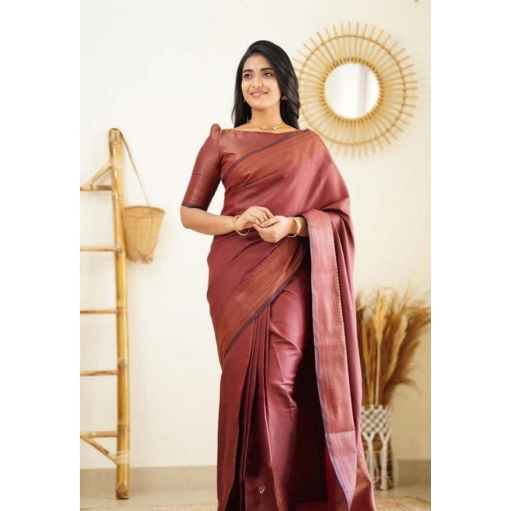 Seduva Women's Litchi silk Printed Saree With Unstitched Blouse (Maroon)