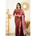 Seduva Women's Litchi silk Printed Saree With Unstitched Blouse (Maroon)