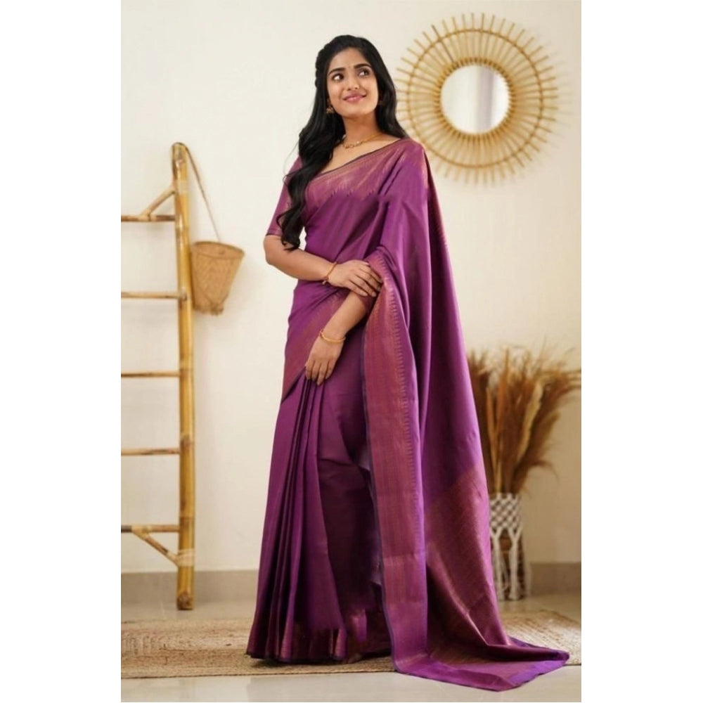 Seduva Women's Litchi silk Printed Saree With Unstitched Blouse (Purple)