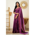 Seduva Women's Litchi silk Printed Saree With Unstitched Blouse (Purple)