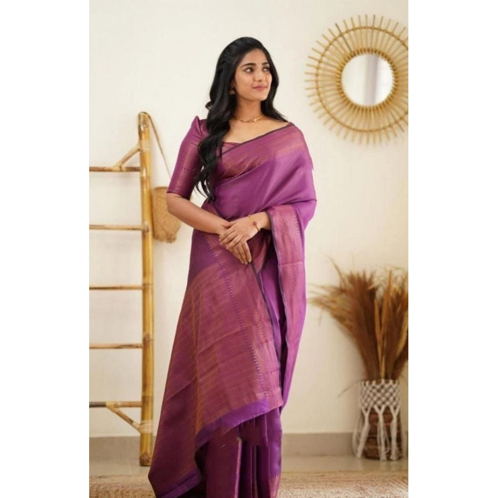 Seduva Women's Litchi silk Printed Saree With Unstitched Blouse (Purple)