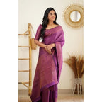 Seduva Women's Litchi silk Printed Saree With Unstitched Blouse (Purple)