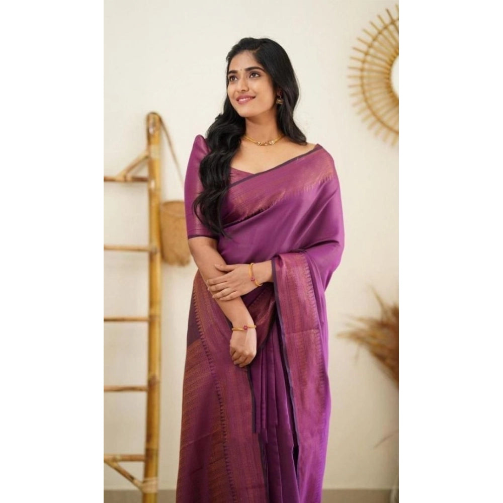 Seduva Women's Litchi silk Printed Saree With Unstitched Blouse (Purple)