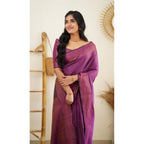 Seduva Women's Litchi silk Printed Saree With Unstitched Blouse (Purple)