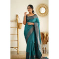 Seduva Women's Litchi silk Printed Saree With Unstitched Blouse (Rama Blue)