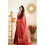 Seduva Women's Litchi silk Printed Saree With Unstitched Blouse (Red)