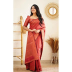 Seduva Women's Litchi silk Printed Saree With Unstitched Blouse (Red)