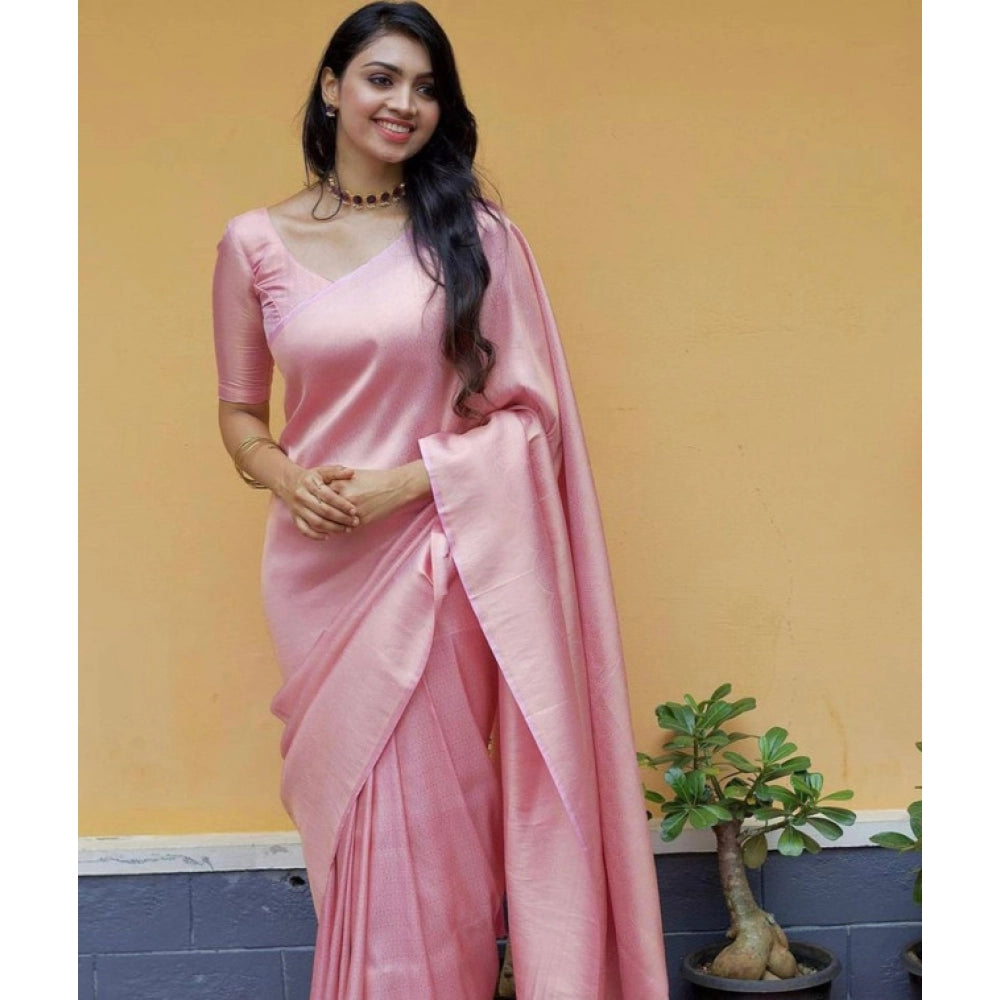 Seduva Women's Litchi silk Printed Saree With Unstitched Blouse (Light Pink)