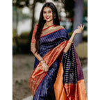Seduva Women's Litchi silk Printed Saree With Unstitched Blouse (Blue)