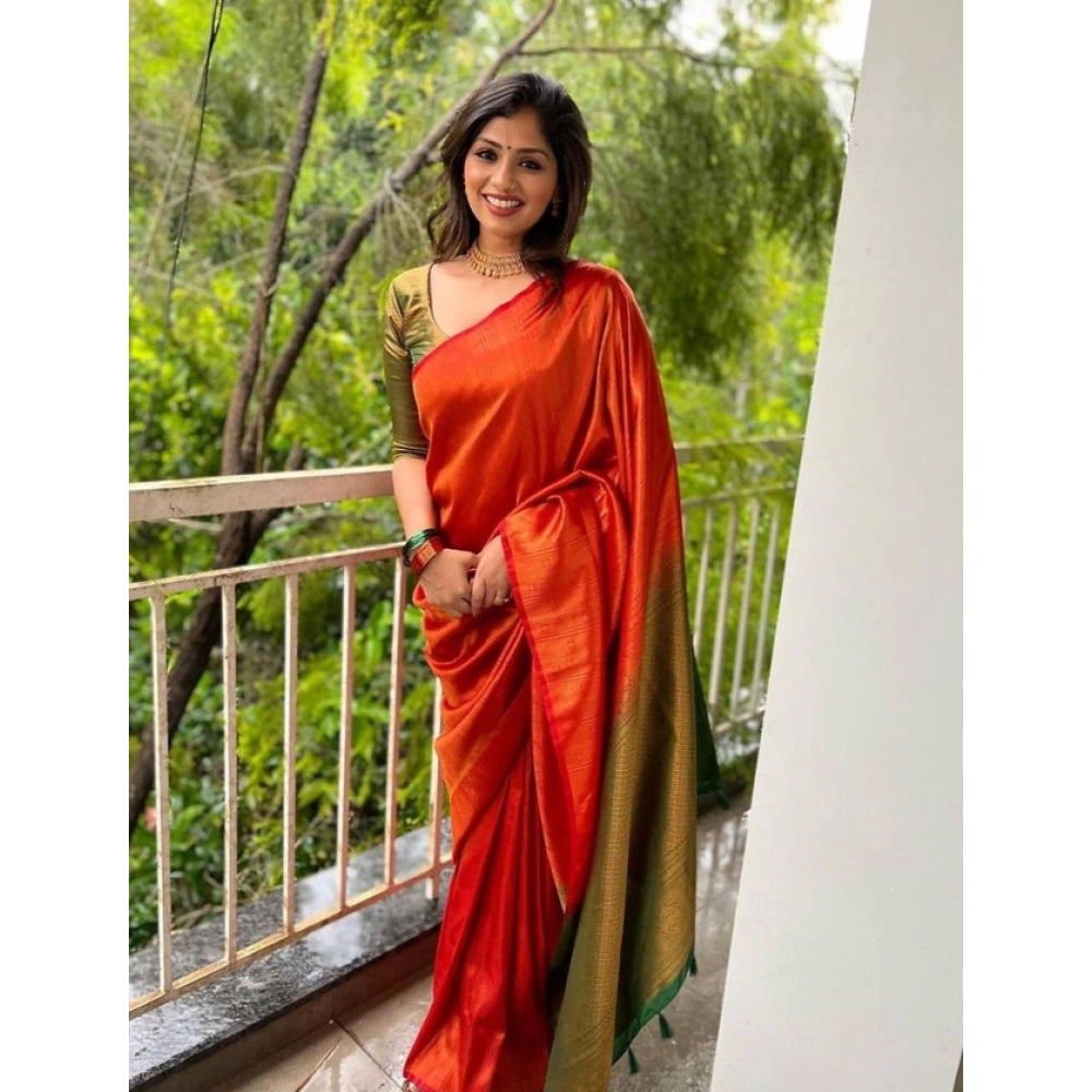 Seduva Women's Litchi silk Printed Saree With Unstitched Blouse (Red)