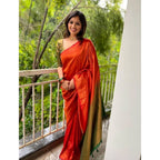 Seduva Women's Litchi silk Printed Saree With Unstitched Blouse (Red)