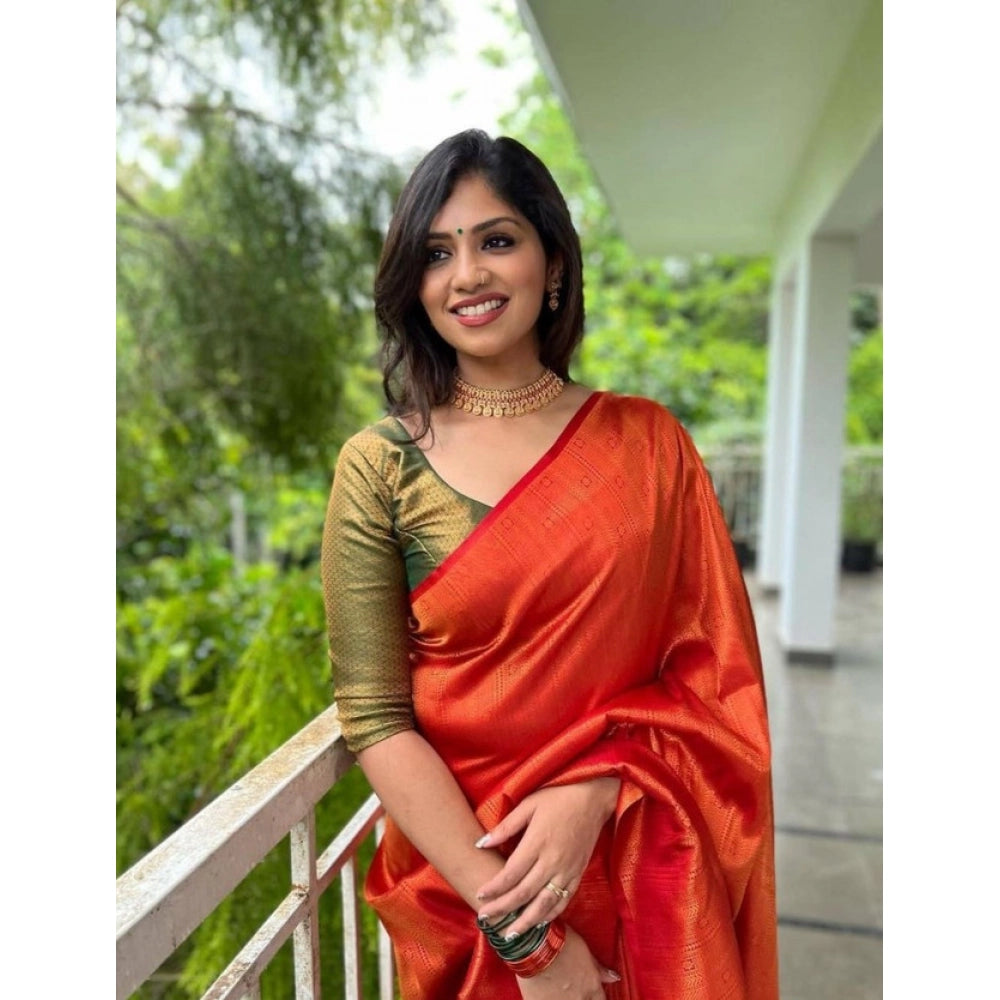 Seduva Women's Litchi silk Printed Saree With Unstitched Blouse (Red)