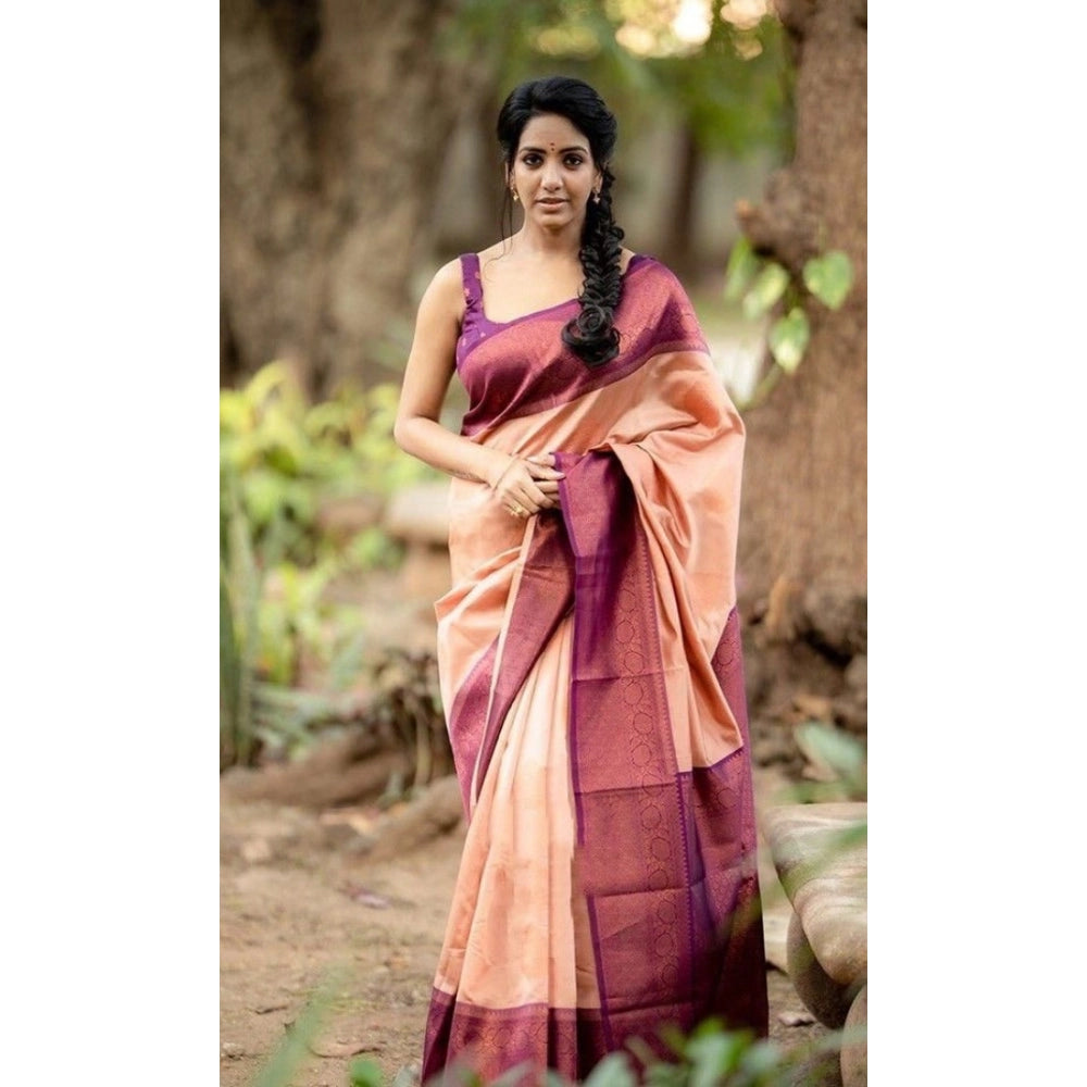 Seduva Women's Litchi silk Printed Saree With Unstitched Blouse (Beige)