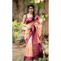 Seduva Women's Litchi silk Printed Saree With Unstitched Blouse (Beige)