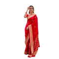 Seduva Women's Litchi silk Printed Saree With Unstitched Blouse (Red)