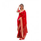 Seduva Women's Litchi silk Printed Saree With Unstitched Blouse (Red)