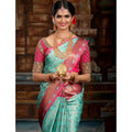 Seduva Women's Litchi silk Printed Saree With Unstitched Blouse (Turquise Blue)