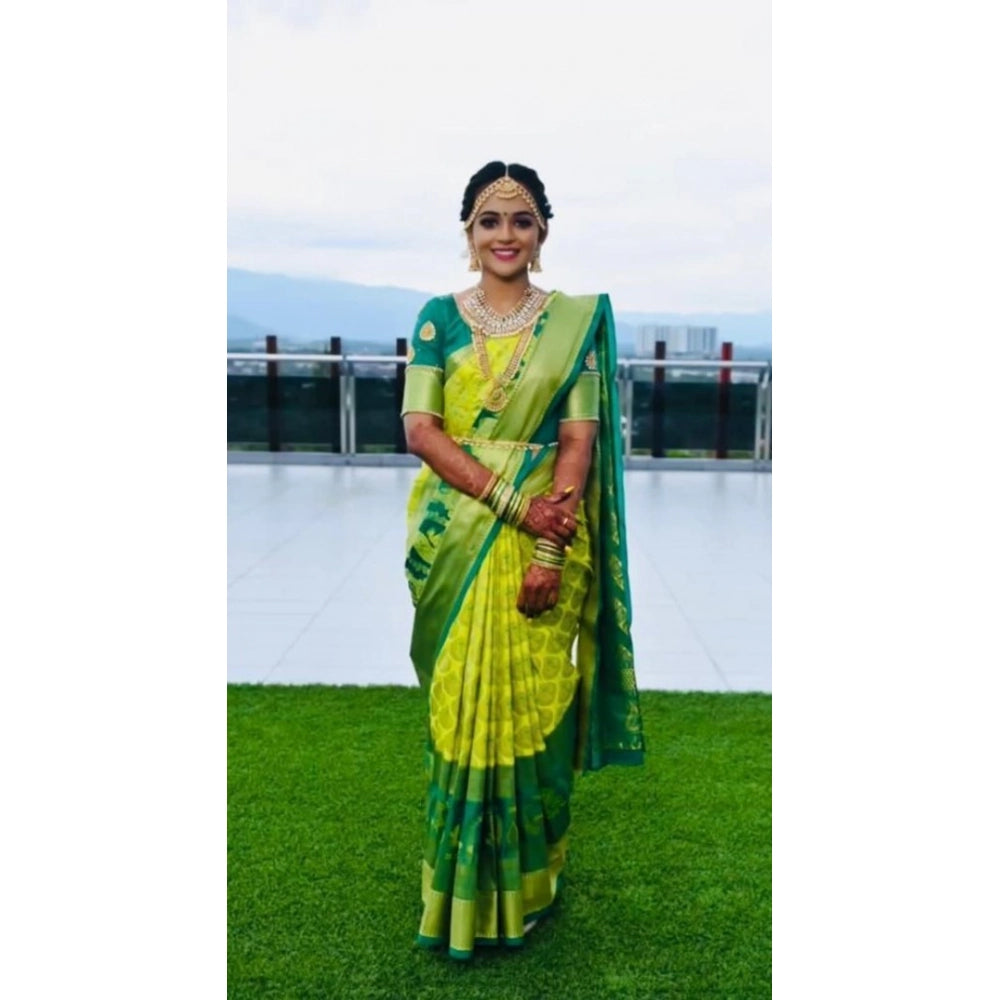 Seduva Women's Litchi silk Printed Saree With Unstitched Blouse (Light Green)