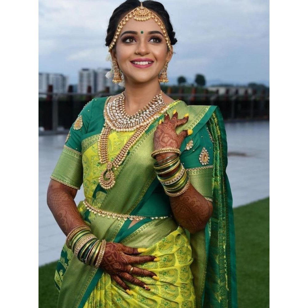 Seduva Women's Litchi silk Printed Saree With Unstitched Blouse (Light Green)