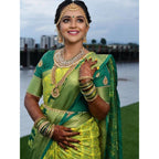 Seduva Women's Litchi silk Printed Saree With Unstitched Blouse (Light Green)