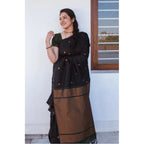 Seduva Women's Litchi silk Printed Saree With Unstitched Blouse (Black)