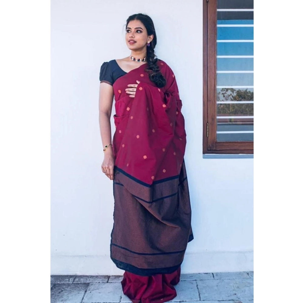 Seduva Women's Litchi silk Printed Saree With Unstitched Blouse (Red)