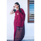 Seduva Women's Litchi silk Printed Saree With Unstitched Blouse (Red)