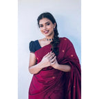 Seduva Women's Litchi silk Printed Saree With Unstitched Blouse (Red)