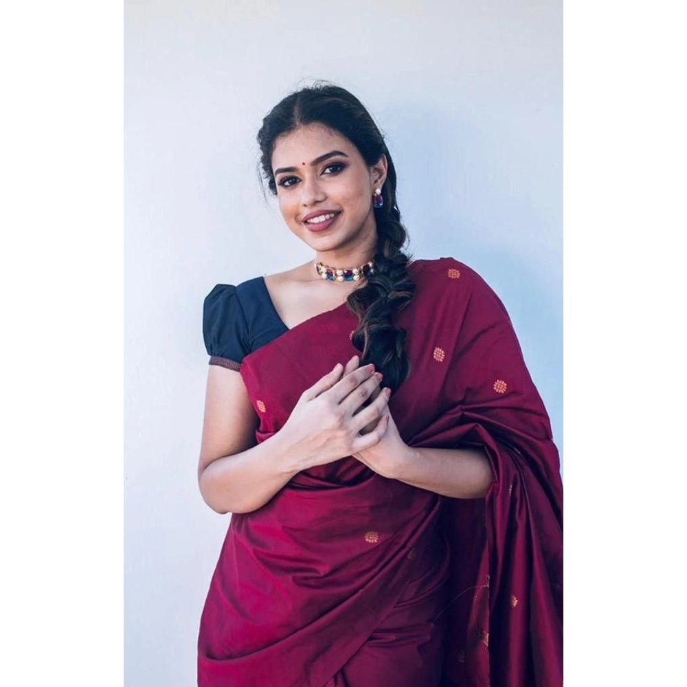 Seduva Women's Litchi silk Printed Saree With Unstitched Blouse (Red)