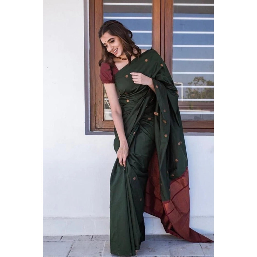 Seduva Women's Litchi silk Printed Saree With Unstitched Blouse (Dark Green)