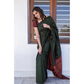 Seduva Women's Litchi silk Printed Saree With Unstitched Blouse (Dark Green)