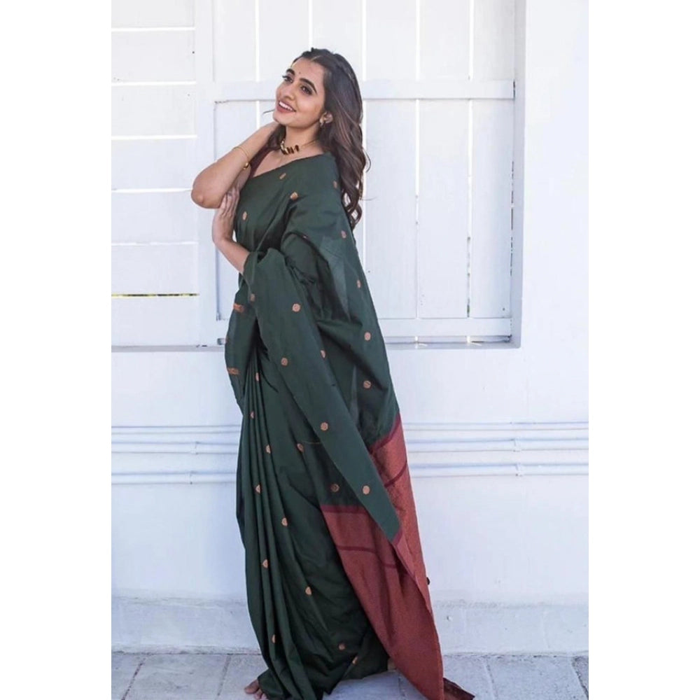 Seduva Women's Litchi silk Printed Saree With Unstitched Blouse (Dark Green)