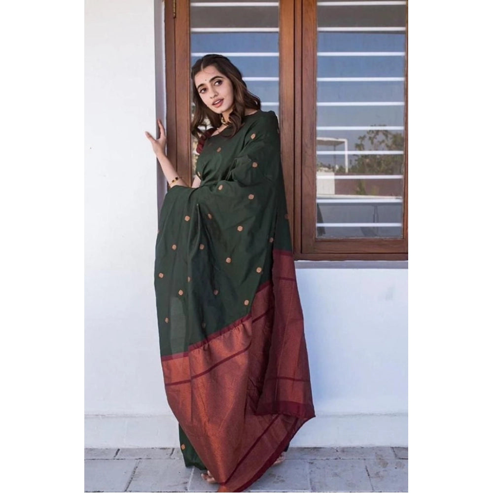 Seduva Women's Litchi silk Printed Saree With Unstitched Blouse (Dark Green)