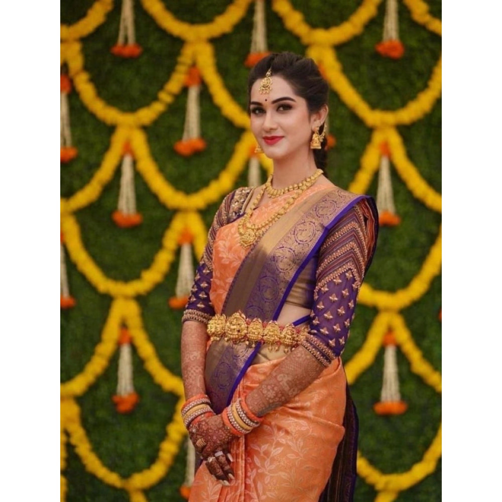 Seduva Women's Litchi silk Printed Saree With Unstitched Blouse (Orange)