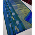 Seduva Women's Litchi silk Printed Saree With Unstitched Blouse (Turquise Blue)