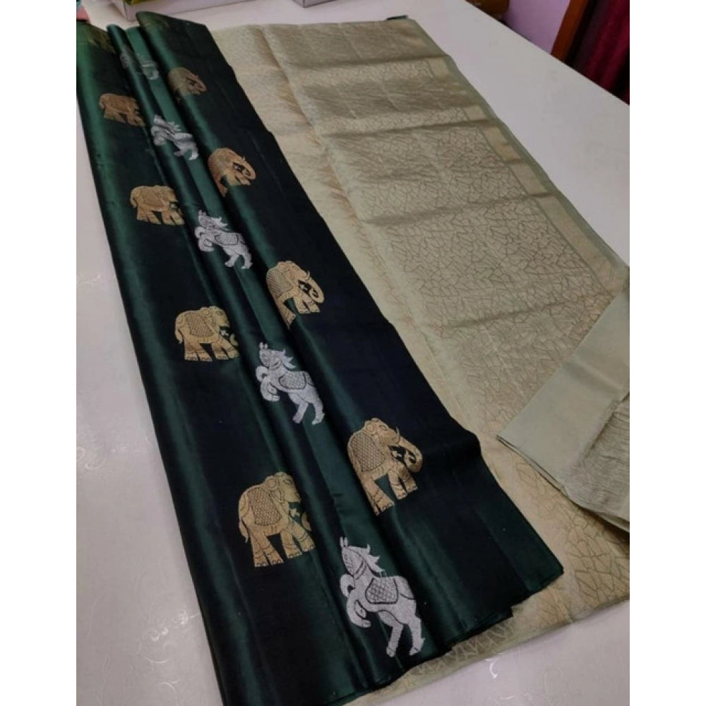 Seduva Women's Litchi silk Printed Saree With Unstitched Blouse (Green)