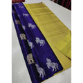 Seduva Women's Litchi silk Printed Saree With Unstitched Blouse (Navy Blue With Yellow)