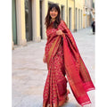 Seduva Women's Litchi silk Printed Saree With Unstitched Blouse (Red)