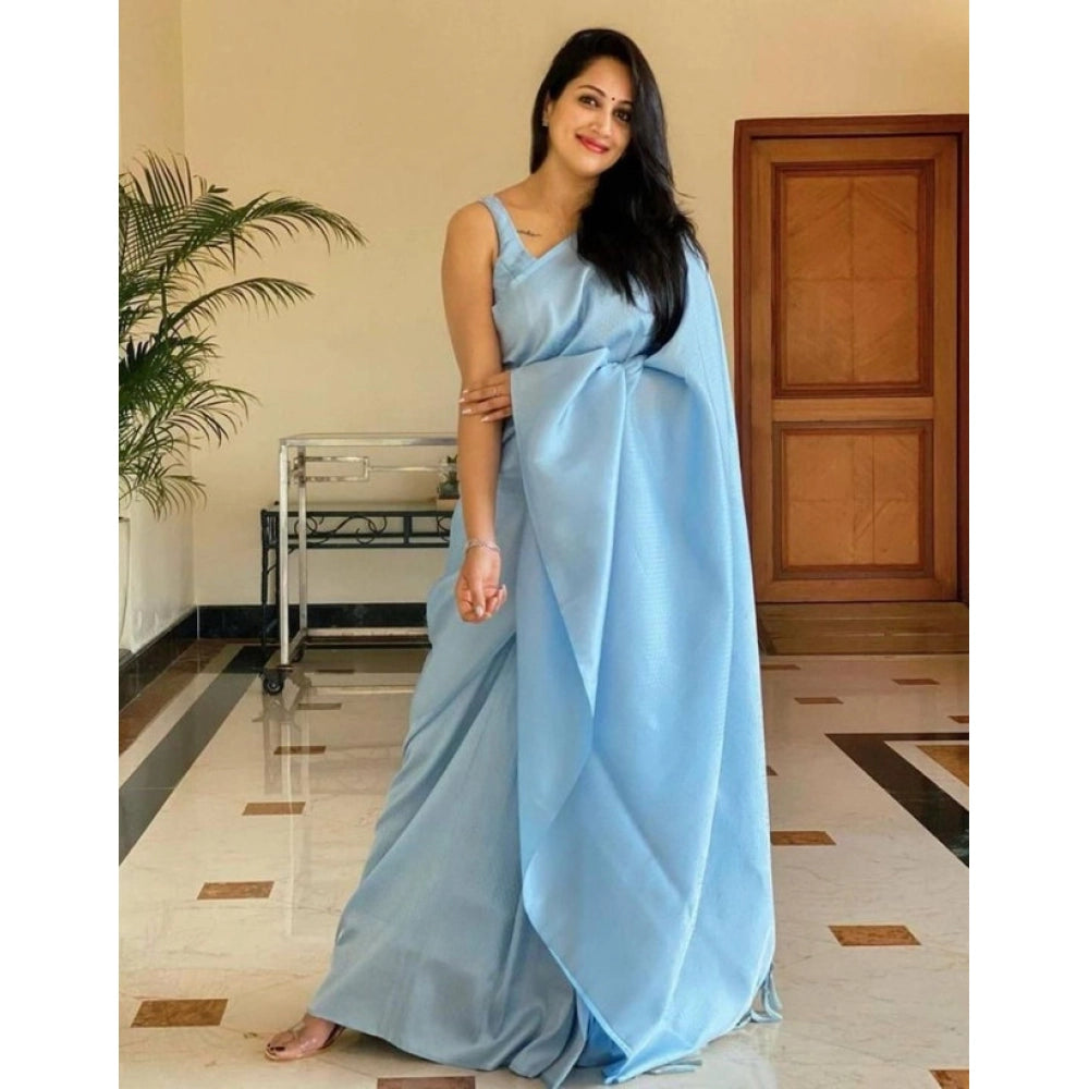 Seduva Women's Litchi silk Printed Saree With Unstitched Blouse (Light Blue)
