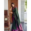Seduva Women's Litchi silk Printed Saree With Unstitched Blouse (Dark Green)