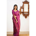 Seduva Women's Litchi silk Printed Saree With Unstitched Blouse (Dark Pink)