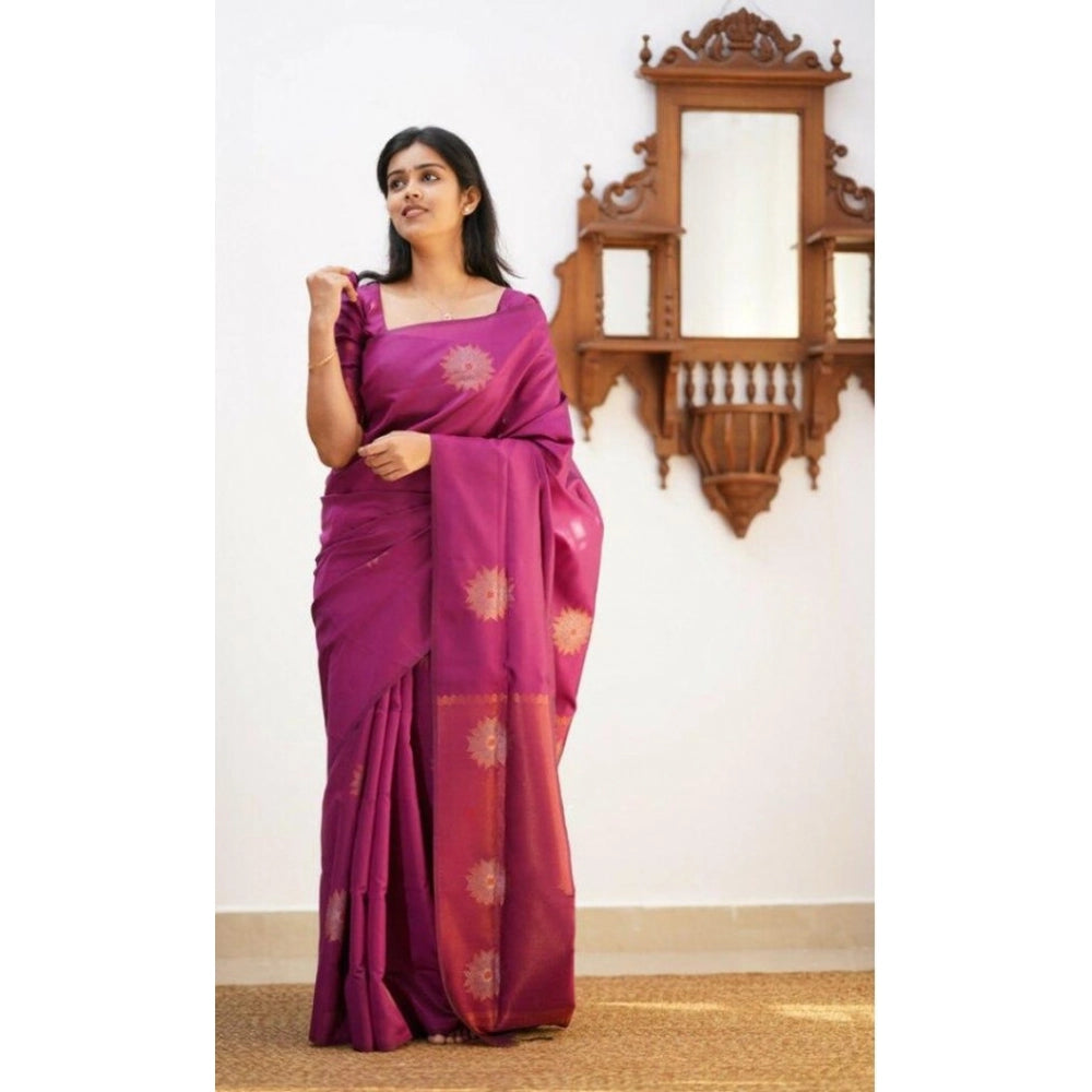Seduva Women's Litchi silk Printed Saree With Unstitched Blouse (Dark Pink)