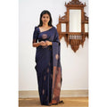 Seduva Women's Litchi silk Printed Saree With Unstitched Blouse (Dark Blue)
