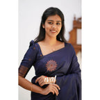 Seduva Women's Litchi silk Printed Saree With Unstitched Blouse (Dark Blue)
