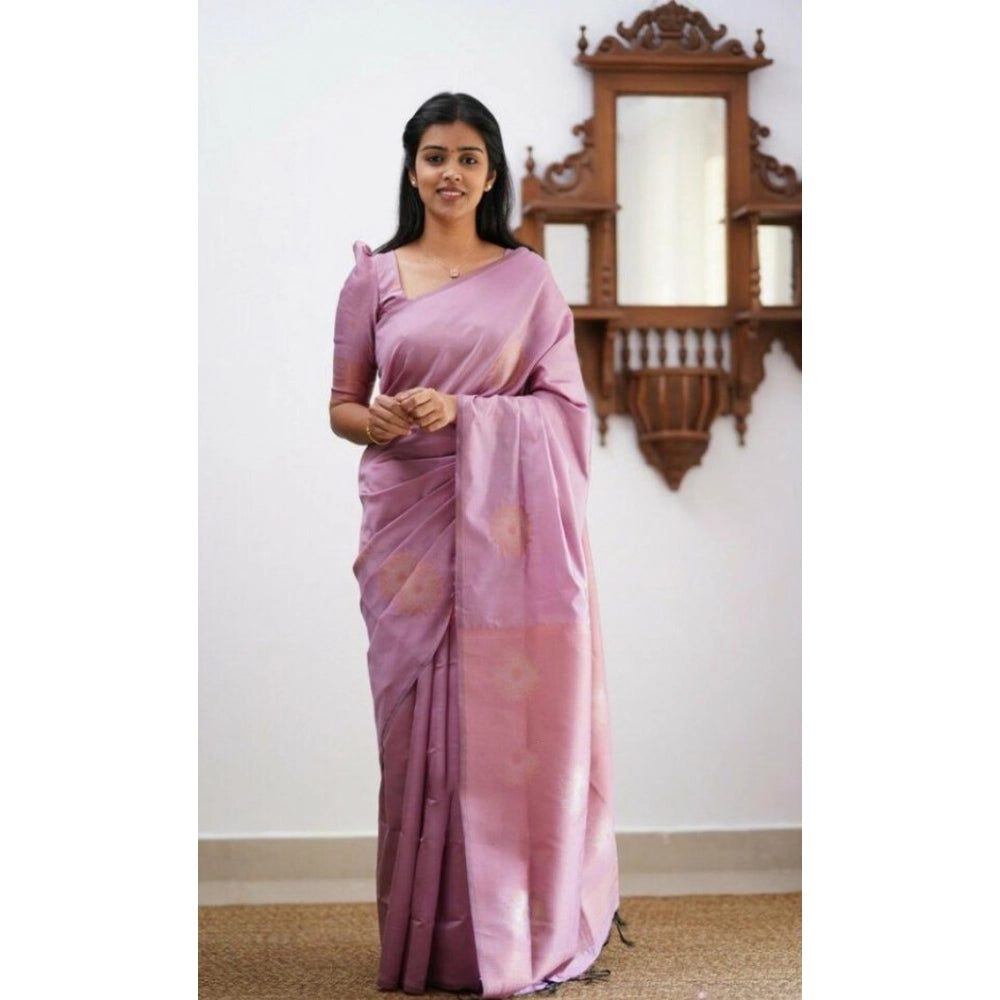 Seduva Women's Litchi silk Printed Saree With Unstitched Blouse (Light Pink)