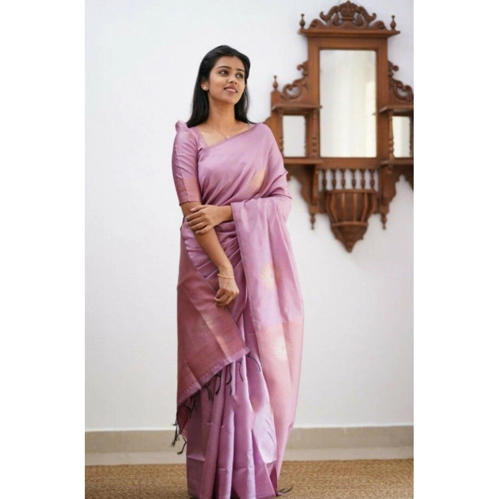 Seduva Women's Litchi silk Printed Saree With Unstitched Blouse (Light Pink)