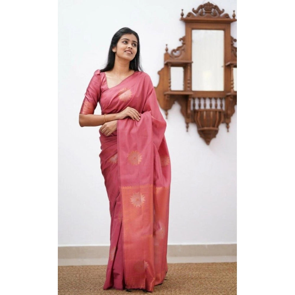 Seduva Women's Litchi silk Printed Saree With Unstitched Blouse (Peach)