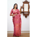 Seduva Women's Litchi silk Printed Saree With Unstitched Blouse (Peach)