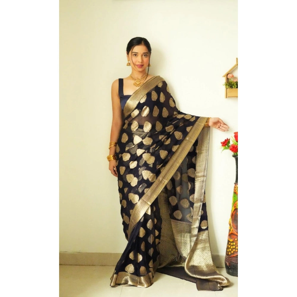 Seduva Women's Litchi silk Printed Saree With Unstitched Blouse (Black)